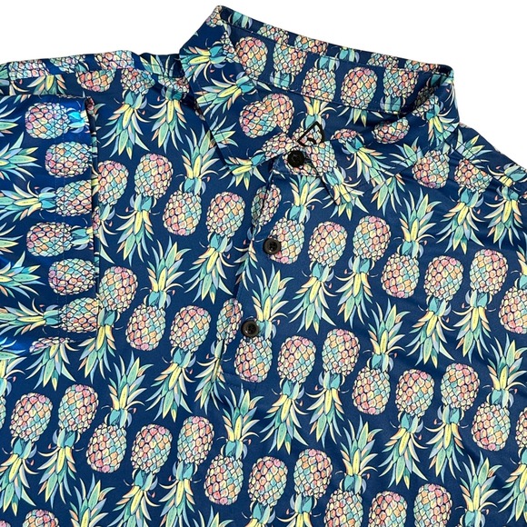 Deolax Other - DEOLAX Men's Large Pineapple Print Golf Polo Shirt Blue Tropical Short Sleeve
